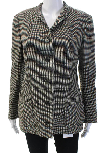 Achile Dattilo Womens Black Check Wool Blazer Mock Neck Long Sleeve Size 12