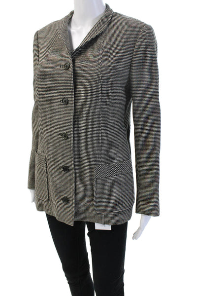 Achile Dattilo Womens Black Check Wool Blazer Mock Neck Long Sleeve Size 12