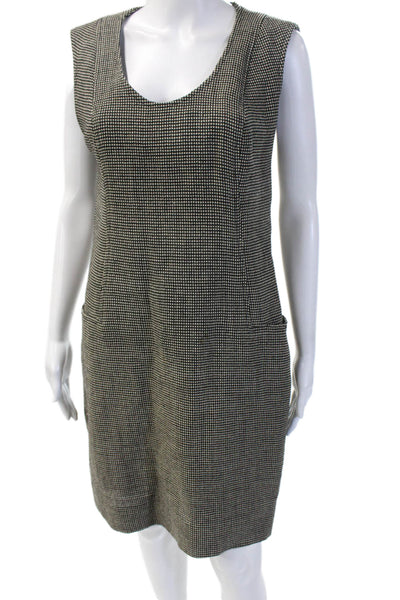 Bullocks Wilshire Women Shift Dress Black Wool Blend Check Sleeveless Size 12