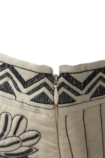 Twinset Women Mini Pencil Skirt Beige Geometric Cotton Linen Size 42