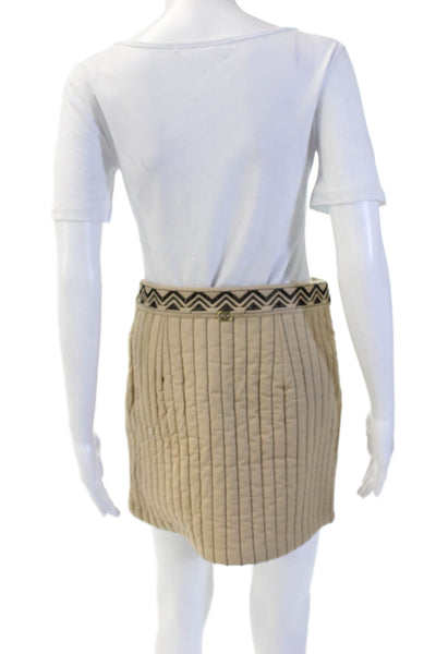 Twinset Women Mini Pencil Skirt Beige Geometric Cotton Linen Size 42