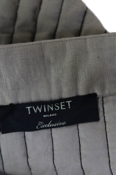 Twinset Women Mini Pencil Skirt Beige Geometric Cotton Linen Size 42