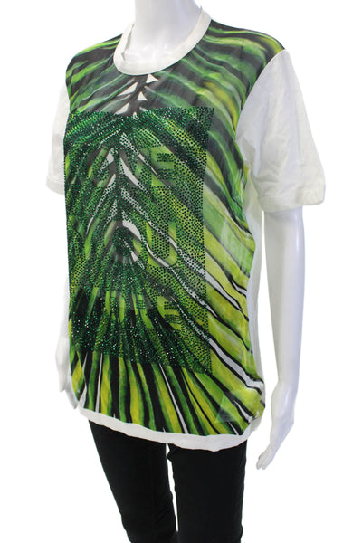Elie Saab Womens Basic Green Graphic Crew Neck Short Sleeve T-Shirt Size 40
