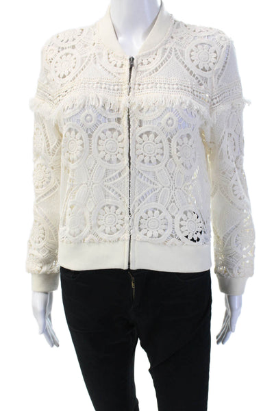 Jack by BB DAKOTA Womens Bomber Jacket White Geometric Zip Size M
