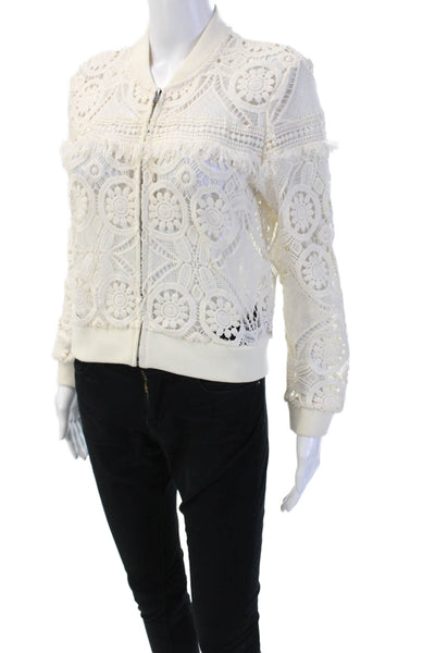 Jack by BB DAKOTA Womens Bomber Jacket White Geometric Zip Size M