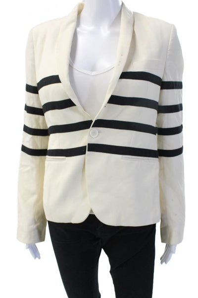 Each x Other Unisex Striped Wool Blazer Button Beige V-Neck Long Sleeve Size M