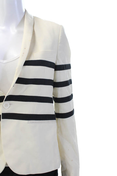 Each x Other Unisex Striped Wool Blazer Button Beige V-Neck Long Sleeve Size M