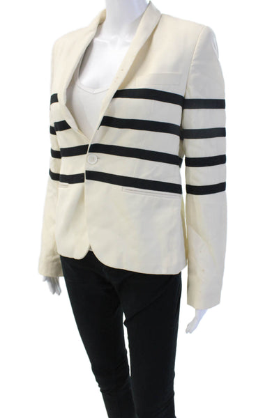 Each x Other Unisex Striped Wool Blazer Button Beige V-Neck Long Sleeve Size M