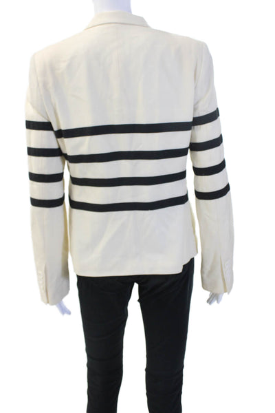 Each x Other Unisex Striped Wool Blazer Button Beige V-Neck Long Sleeve Size M