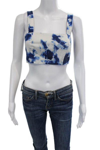 Gary Bigeni Women Cropped Tank Sleeveless Square Neck Zip Cotton Blue Size 1