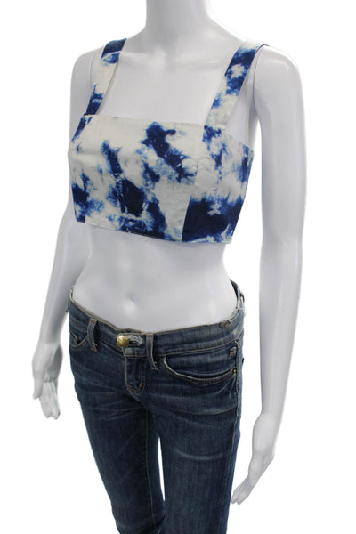 Gary Bigeni Women Cropped Tank Sleeveless Square Neck Zip Cotton Blue Size 1