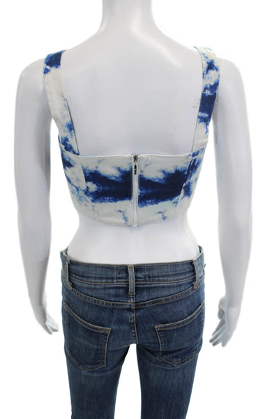 Gary Bigeni Women Cropped Tank Sleeveless Square Neck Zip Cotton Blue Size 1