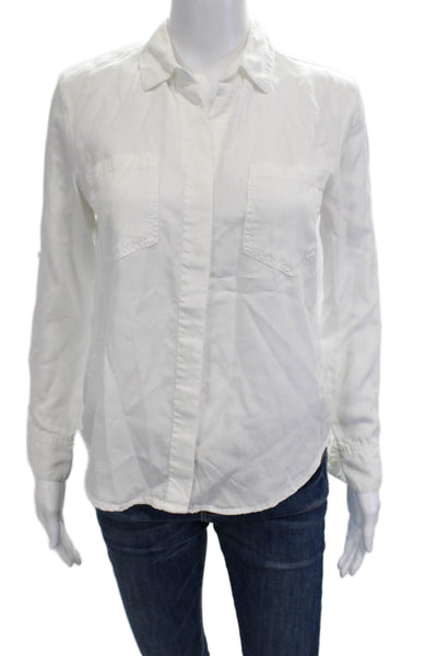 Aqua Womens Basic Collared White 100% Tencel Long Sleeve Button-Up Size XS