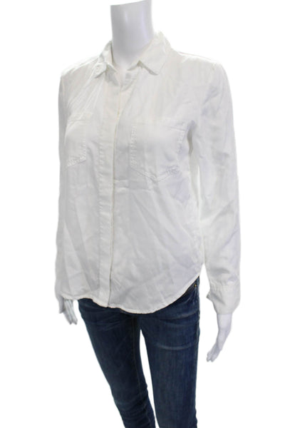Aqua Womens Basic Collared White 100% Tencel Long Sleeve Button-Up Size XS