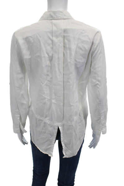 Aqua Womens Basic Collared White 100% Tencel Long Sleeve Button-Up Size XS