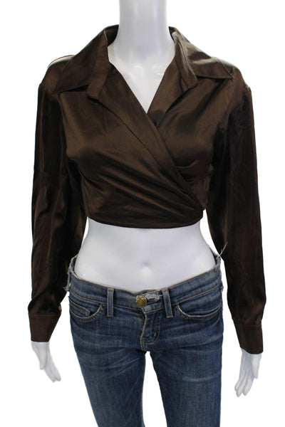 Hansen & Gretel Women Cropped Brown Silk Blouse Size XS