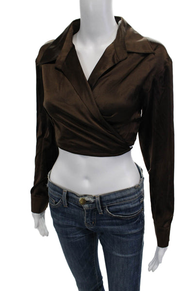 Hansen & Gretel Women Cropped Brown Silk Blouse Size XS