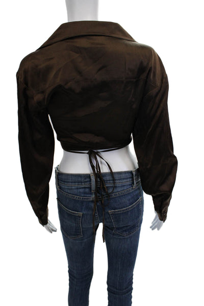 Hansen & Gretel Women Cropped Brown Silk Blouse Size XS