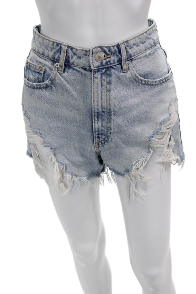 Zara Unisex Light Blue Cotton Button 90s Shorts Size 2