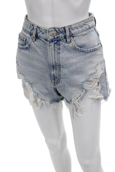 Zara Unisex Light Blue Cotton Button 90s Shorts Size 2