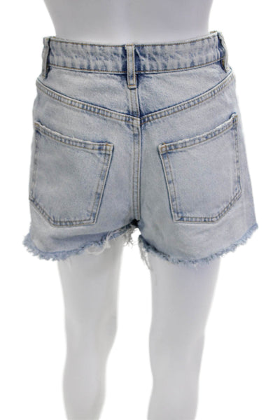 Zara Unisex Light Blue Cotton Button 90s Shorts Size 2