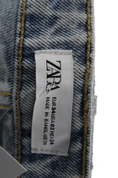 Zara Unisex Light Blue Cotton Button 90s Shorts Size 2