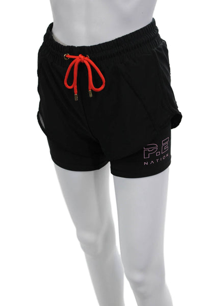 PE Nation Unisex Biker Shorts Black Drawstring Size XS