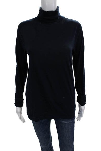 J Crew Women Dark Blue Turtleneck Long Sleeve Basic Top Cotton Spandex Size L