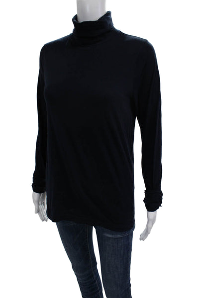 J Crew Women Dark Blue Turtleneck Long Sleeve Basic Top Cotton Spandex Size L