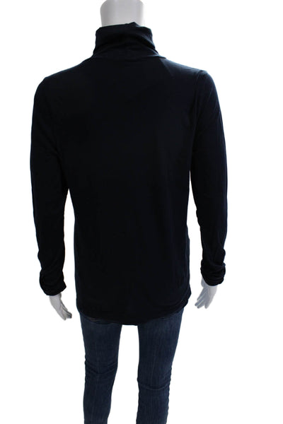 J Crew Women Dark Blue Turtleneck Long Sleeve Basic Top Cotton Spandex Size L