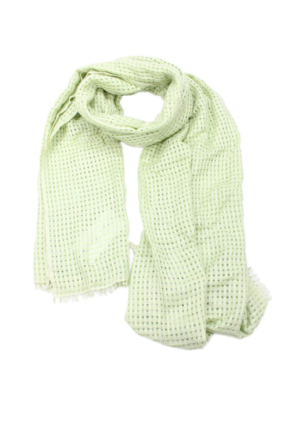 Bajra Womens Silk Cashmere Perforated Fringed Scarf Green Size 36" x 26"