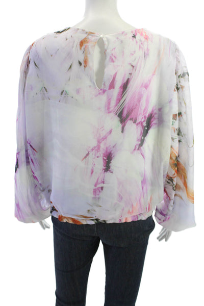 Lola & Sophie Women Floral Button Front Long Sleeve Blouse White Size M