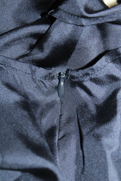 Elizabeth McKay Women Silk V-Neck Button Long Sleeve Blouse Dark Blue Size 6