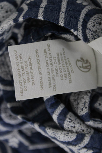 Boden Women Bohemian Blue High Neck Cotton 3/4 Sleeve Blouse Size 4