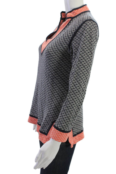 Tory Burch Women Tunic Blouse Black Aztec V-Neck Cotton Long Sleeve Size XS