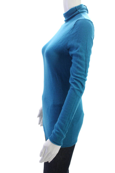 Halogen Women Merino Wool Blue Mock Neck Pullover Long Sleeve Size S