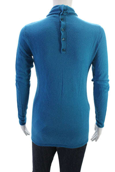 Halogen Women Merino Wool Blue Mock Neck Pullover Long Sleeve Size S