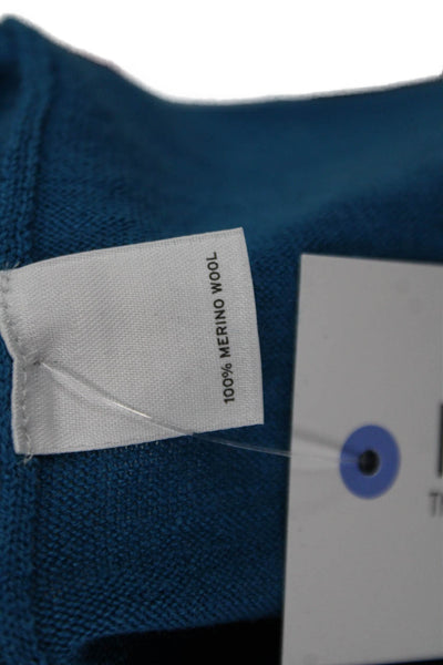 Halogen Women Merino Wool Blue Mock Neck Pullover Long Sleeve Size S