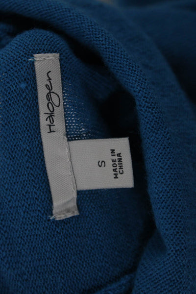 Halogen Women Merino Wool Blue Mock Neck Pullover Long Sleeve Size S