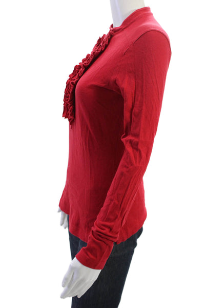 Tory Burch Women Red Mock Neck Long Sleeve Button-Up Top Cotton Modal Size S