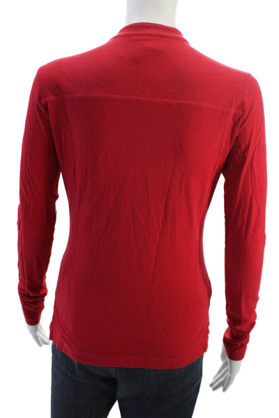 Tory Burch Women Red Mock Neck Long Sleeve Button-Up Top Cotton Modal Size S