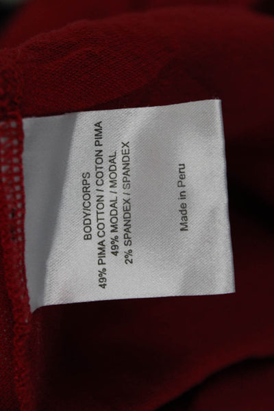 Tory Burch Women Red Mock Neck Long Sleeve Button-Up Top Cotton Modal Size S