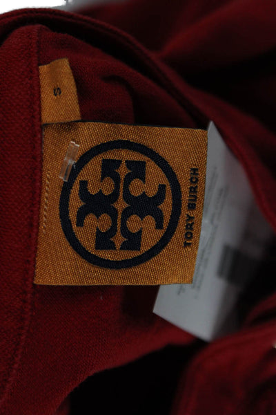 Tory Burch Women Red Mock Neck Long Sleeve Button-Up Top Cotton Modal Size S
