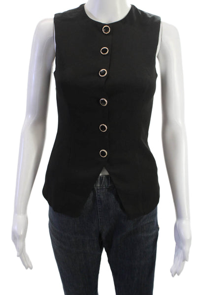 SNDYS. Women Sleeveless Button-Up Top Black Round Neck Size 2XS