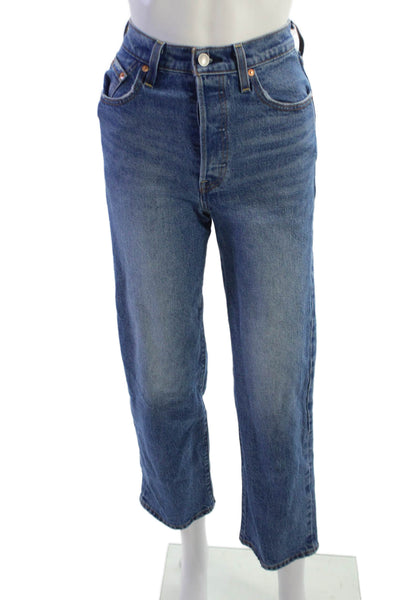 Levi Strauss & Co Womens Petite Ankle Straight Jeans Blue High Rise Size 23