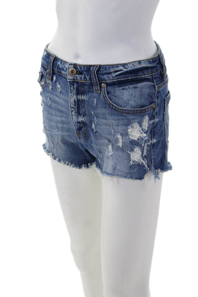 Pistola Unisex Blue Grunge Cotton Spandex Button Shorts Size 26