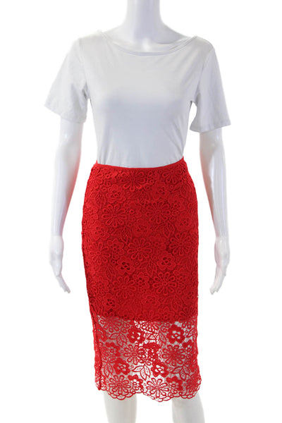 Cynthia Rowley Women Red Floral Straight Pencil Skirt 100% Polyester Size 0