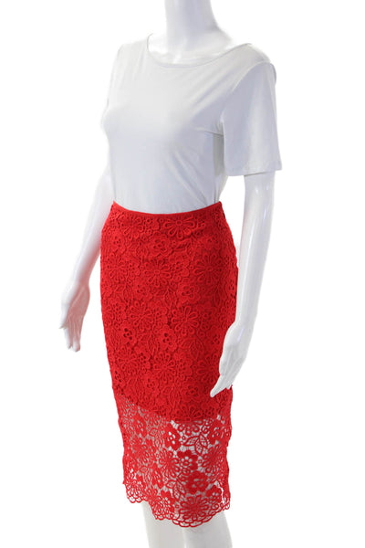 Cynthia Rowley Women Red Floral Straight Pencil Skirt 100% Polyester Size 0