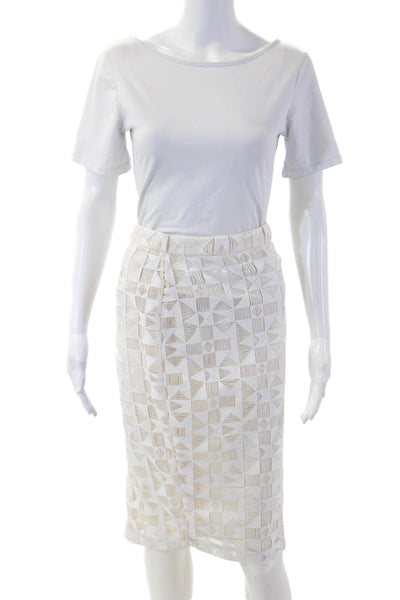 ALC Womens Straight Pencil Skirt Beige Geometric Polyester Knee Length Size 2