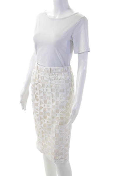 ALC Womens Straight Pencil Skirt Beige Geometric Polyester Knee Length Size 2